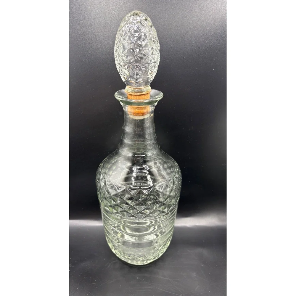 Vintage Glass Decanter Diamond Quilted Ribbed Pattern with Cork‎ Stopper 11